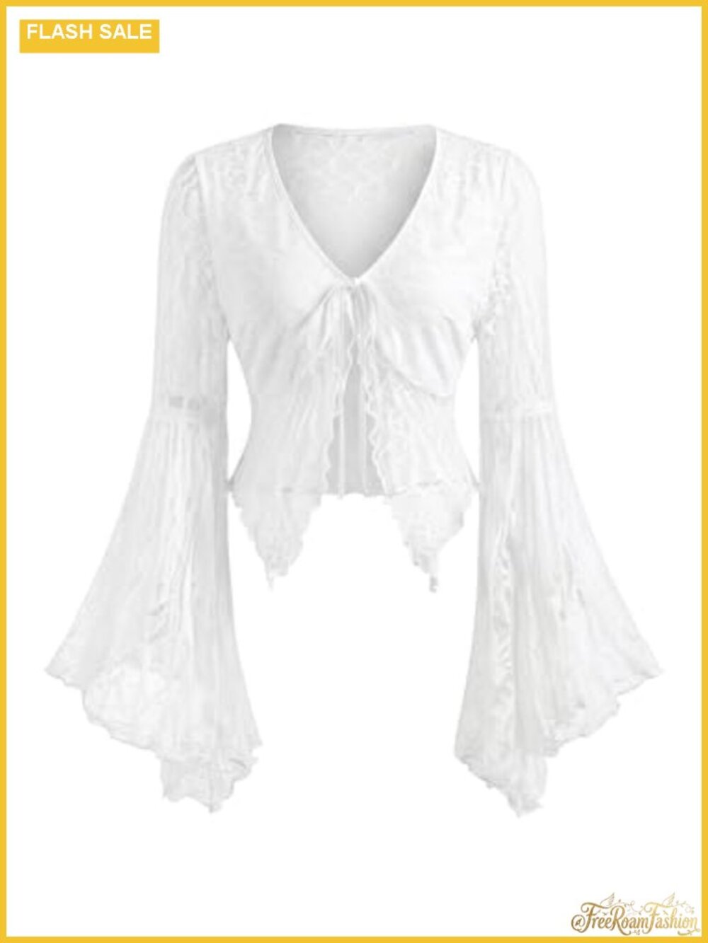 Sheer Lace Long Sleeve Crop Top with Knot Front